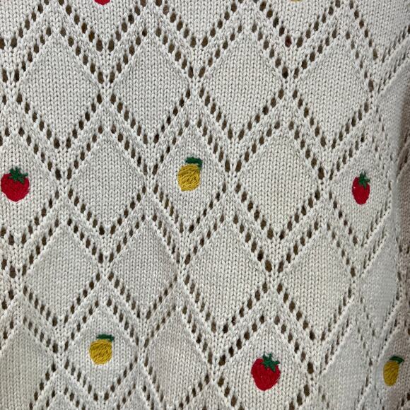 Boden Enid Embroidered Fruit Cotton Sweater Cream Knit Cottagecore S - Picture 4 of 9